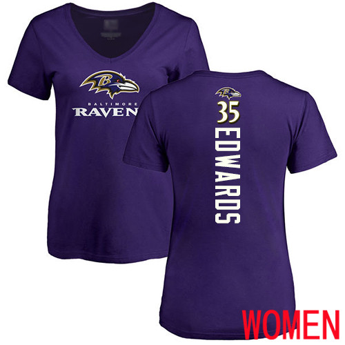 Baltimore Ravens Purple Women Gus Edwards Backer NFL Football #35 T Shirt->youth nfl jersey->Youth Jersey